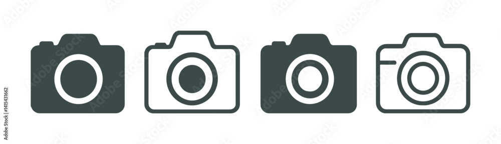 Poster camera icon set: minimalistic linear designs for photography and imaging projects