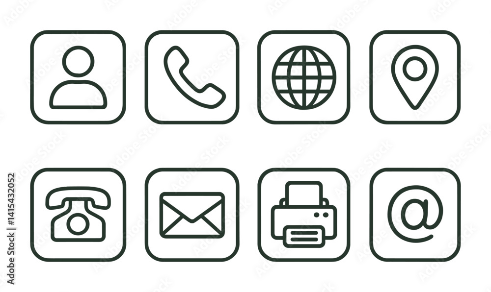 Poster essential communication icons set: linear style for modern interfaces
