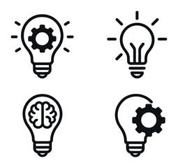 Creative thinking icons set - brainstorm, innovation, idea, gear in linear style