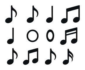 Music note icons set: 12 simple linear designs