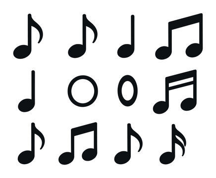 Music note icons set: 12 simple linear designs