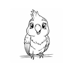 Fototapeta premium A parrot black line colouring page sketch isolated on white background