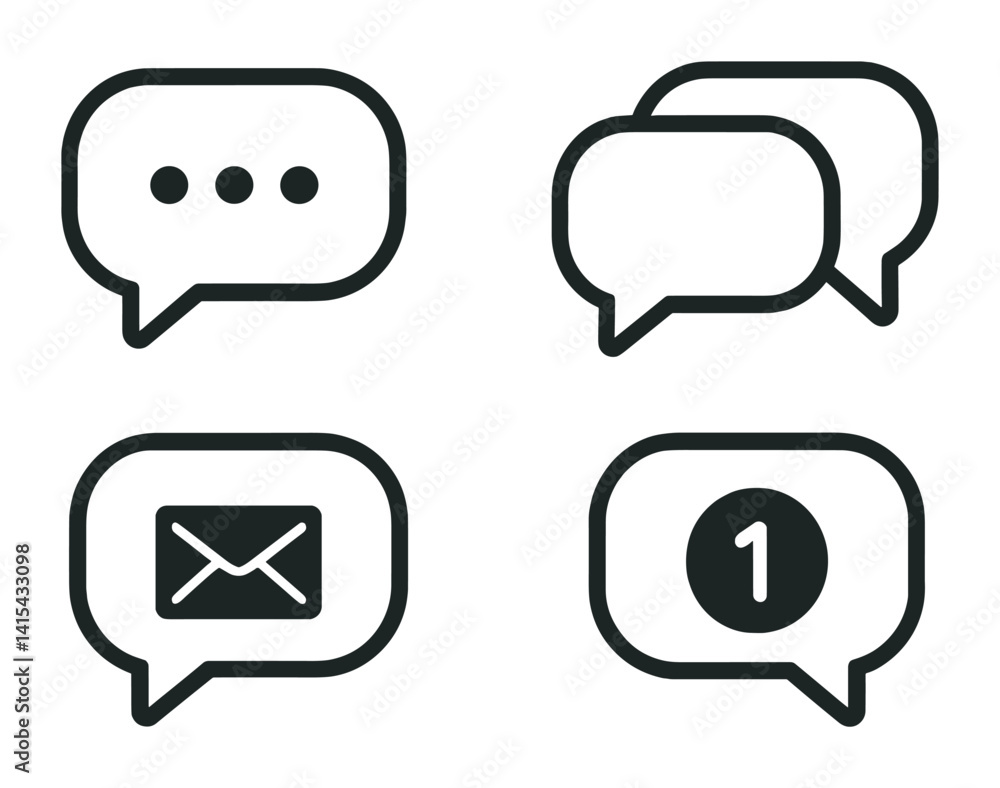 Poster minimalist communication icon set: chat, message, notification in linear style