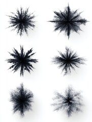 Six Black Explosions Isolated on White - A set of six unique black explosions, perfect for design projects. Symbolizing power, chaos, energy, impact, and destruction. High-resolution images