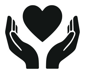 Obraz premium Black and white compassion icon set featuring hand and heart symbol