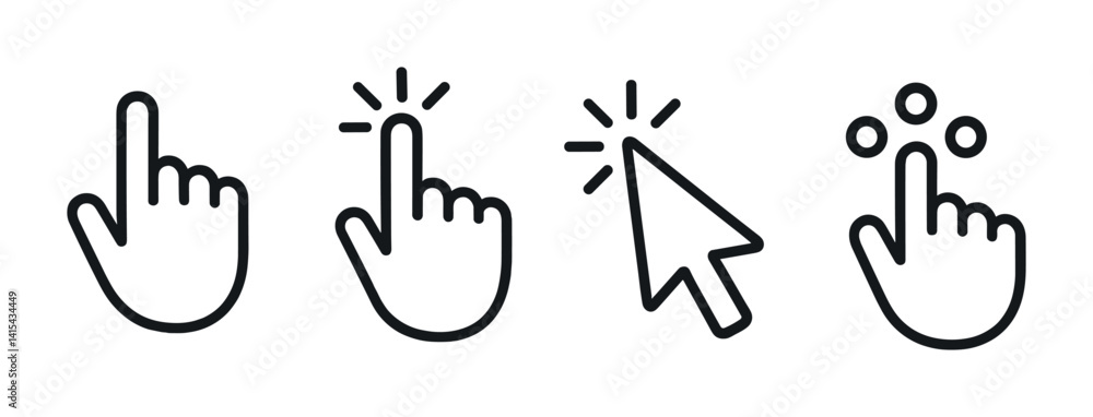 Poster hand gesture icons set: linear style for ui/ux and digital design