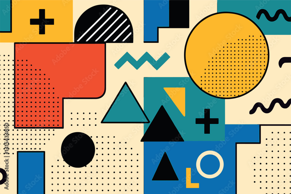 Poster geometric pattern icon set with bold shapes and colors in flat style