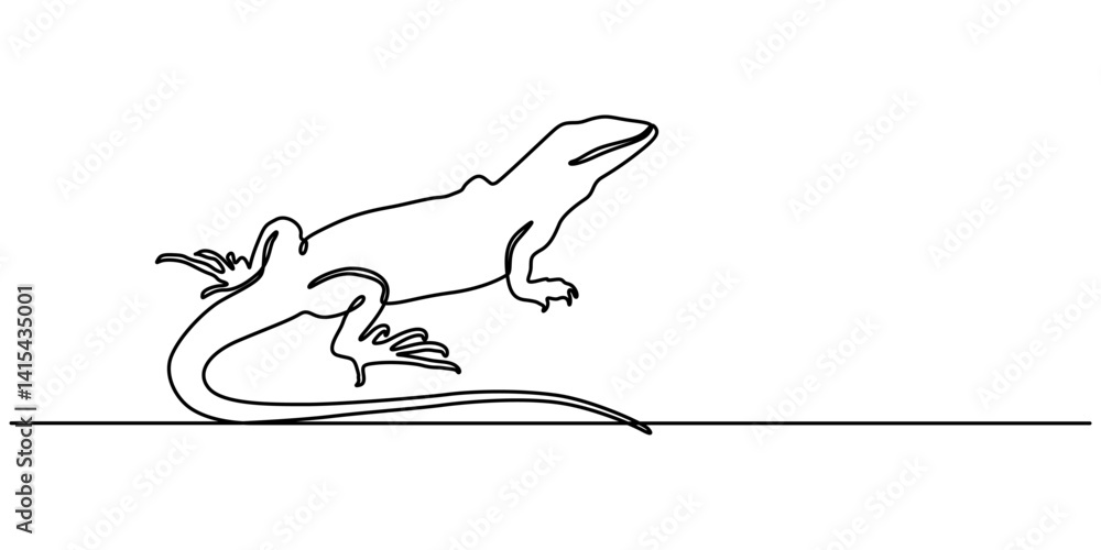 Poster lizard one line drawing on white background vector illustration, lizard one line continuous. line ar