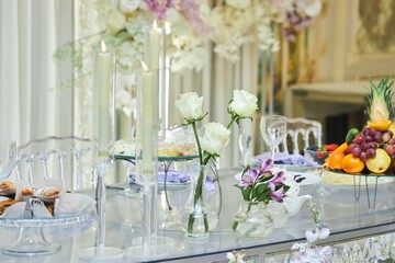 The decor for the celebration. Flower decoration. Close-up of the bouquet