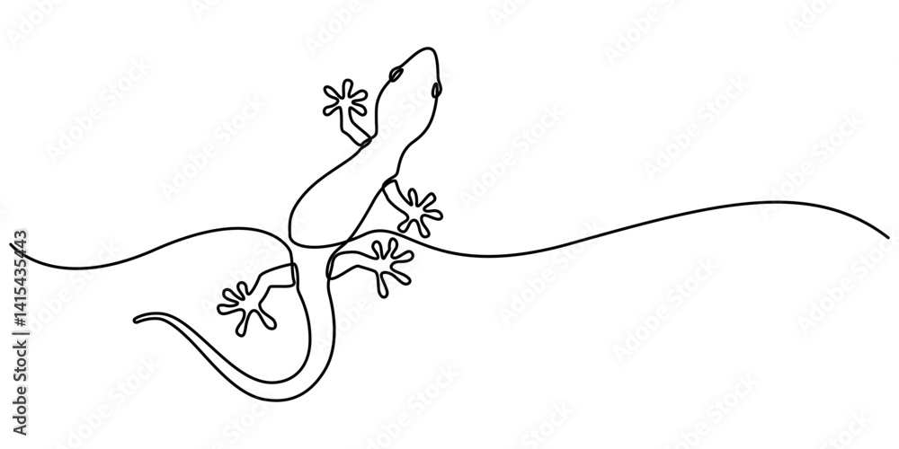 Poster lizard one line drawing on white background vector illustration, lizard one line continuous. line ar