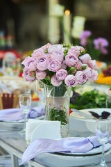 The decor for the celebration. Flower decoration. Close-up of the bouquet