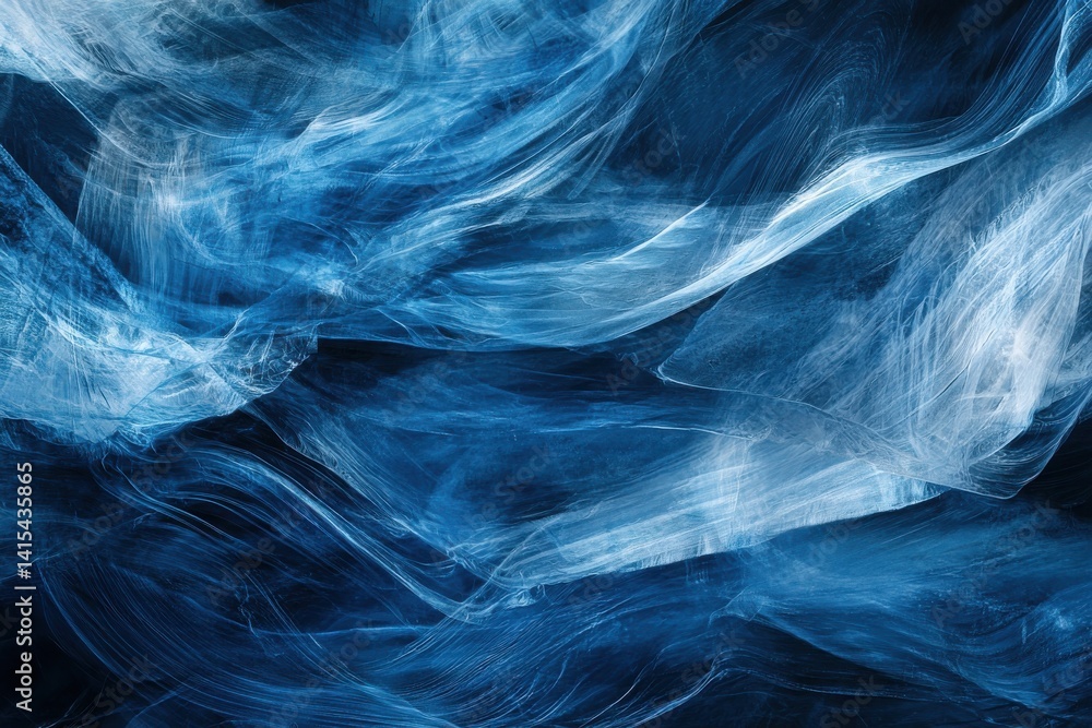 Wall mural abstract blue wave patterns with light effects in dark background