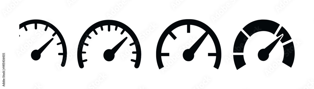 Aufkleber speedometer icons set: flat style for ui/ux and dashboard designs