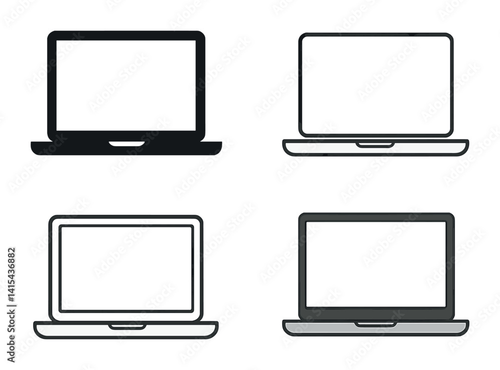 Fototapete minimalist laptop icon set: linear style for digital and print design