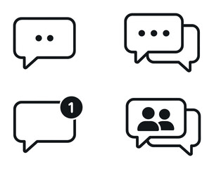 Linear messaging icon set: chat bubble, notification, double message, user chat