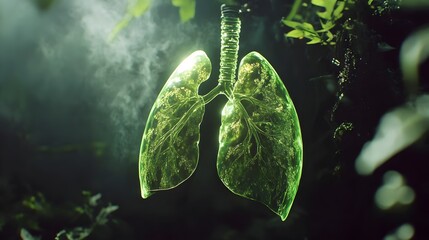 A pair of green lungs protected by a transparent shield, Concept:Protecting nature as Earth's green lungs, symbolizing conservation, sustainability and a healthy future.