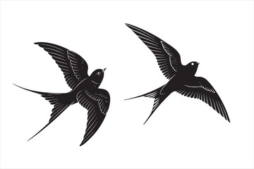 Obraz premium A black silhouette of a flying swallow.