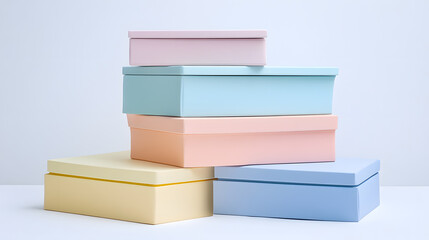 stack of neatly arranged storage boxes in pastel colors creates calm and organized atmosphere