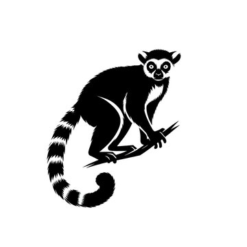 illustration silhouette lemur on white background
