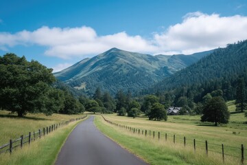 serene rural landscape intertwined with abstract geometric patterns evokes harmonious blend of organic and conceptual