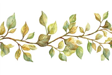 Fototapeta premium Watercolor seamless border - illustration with green gold leaves and branches, for wedding stationary, greetings, wallpapers, fashion, backgrounds, textures, DIY, wrappers