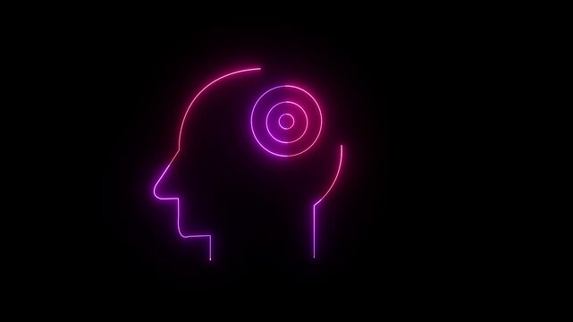 Glowing Neon Mental Disorder Icon Animation on Black Background, 