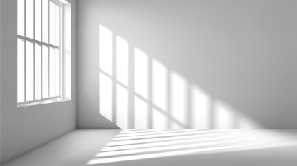 Sunlight Shadow Overlay on White Wall - Minimalist room, sunlight, shadow, white wall, window. Symbolizing serenity, simplicity, light, space, and new beginnings