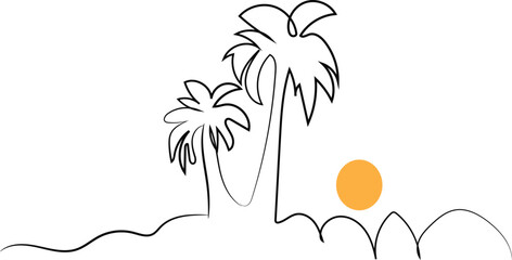 Tropical vector design with a palm silhouette and a flower in a basket near the sea, featuring a vector Easter egg under the summer sun