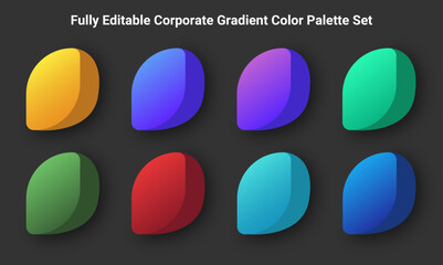 Corporate Gradient Color Palette set, Catalog Samples in RGB or HEX and Neon, Minimalistic, colored natural shape collection on DARK background.