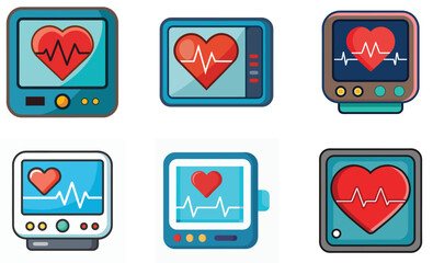 Set of heart monitor isolated on white background