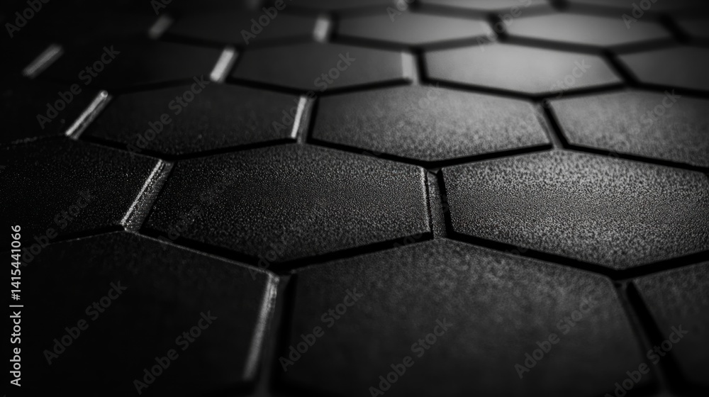 Poster close-up view of a black hexagonal tile pattern.