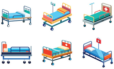 Set of hospital bed isolated on white background