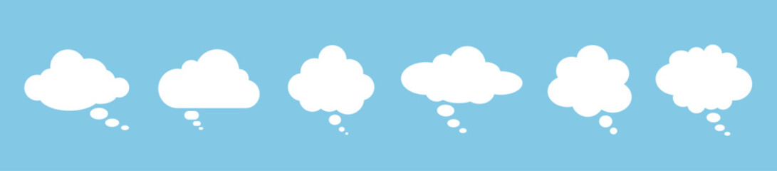 A set of speech bubbles on a blue background. White clouds. Vector illustration.