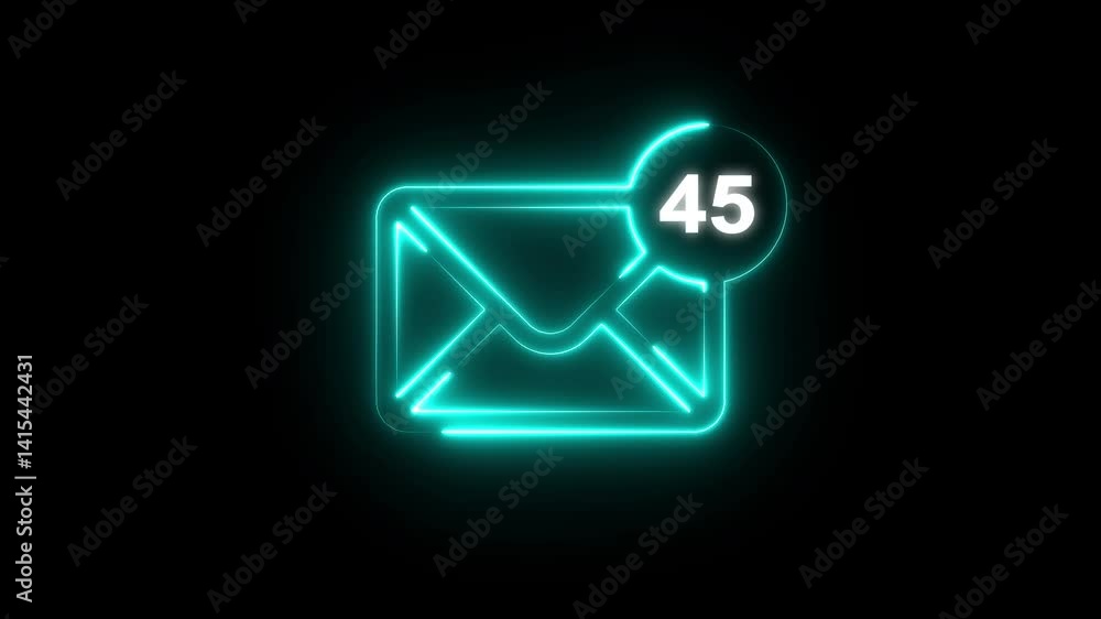 Poster glowing neon email, message box icon notification counting animated.neon glowing message box icon. c