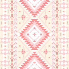 Bohemian coral pattern with Native American diamonds. Subtle zigzags and star motifs on cream create versatile textile art for modern rustic decor.​​​​​​​​​​​​​​​​