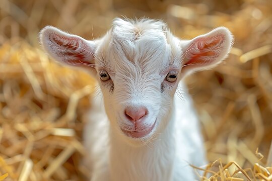 **Close-Up Of Baby Goat&rsquo;S Face With Glowing Fur And Soft Straw Background, Rustic Farm Charm --Ar 3:2 --S 997 --V 6.0 --Style Raw** - @Darya (Relaxed)