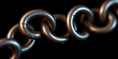 Interlinked metal chain links on dark background, close-up, web, links
