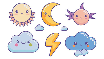 Cloud Abstract Set - White Cloudy Vector Illustration Isolated on Blue Background  