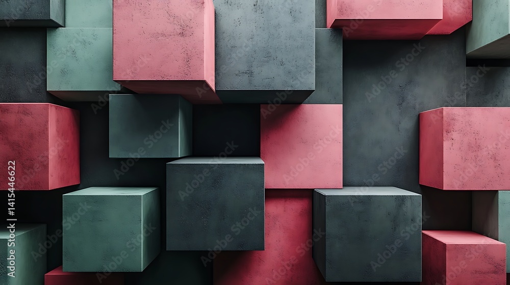 Aufkleber abstract 3d cubes in red and teal, abstract 3d cubes in red and teal with a textured surface