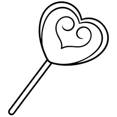 Cute Line Art of a Lollipop in the Shape of a Heart with a Ribbon