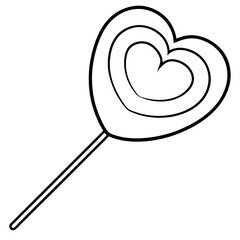 Cute Line Art of a Lollipop in the Shape of a Heart with a Ribbon