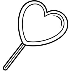 Cute Line Art of a Lollipop in the Shape of a Heart with a Ribbon