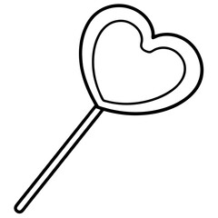 Cute Line Art of a Lollipop in the Shape of a Heart with a Ribbon