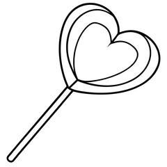 Cute Line Art of a Lollipop in the Shape of a Heart with a Ribbon