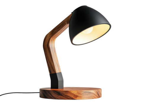 Elegant wooden black desk lamp modern design illuminates your workspace with a warm inviting glow perfect for home office or on transparent background