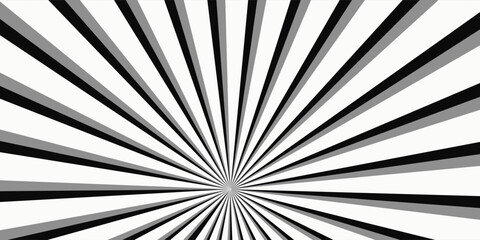 Obraz premium Sun ray light. Sun rays background. Radial burst. Sunburst black pattern isolated on white background. Beams line. Radiate sunlight. Comic effect texture. Retro pop art stripe. 