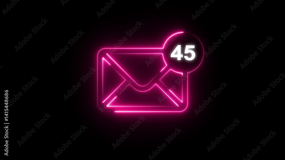 Poster glowing neon email, message box icon notification counting animated.neon glowing message box icon. c