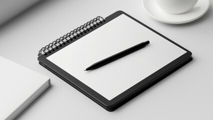 Digital pen, iPad, and planner with empty background for mockup usage