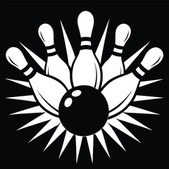Bowling Ball Striking Pins Graphic Design Element