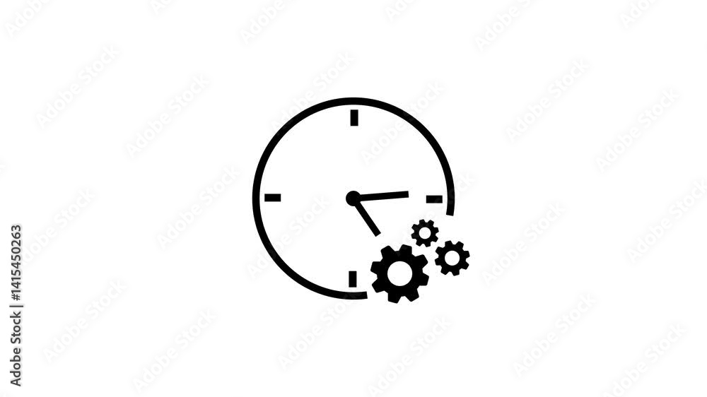 Poster abstract clock icon with moving gears isolated animation . timer symbol.analog clock icon .